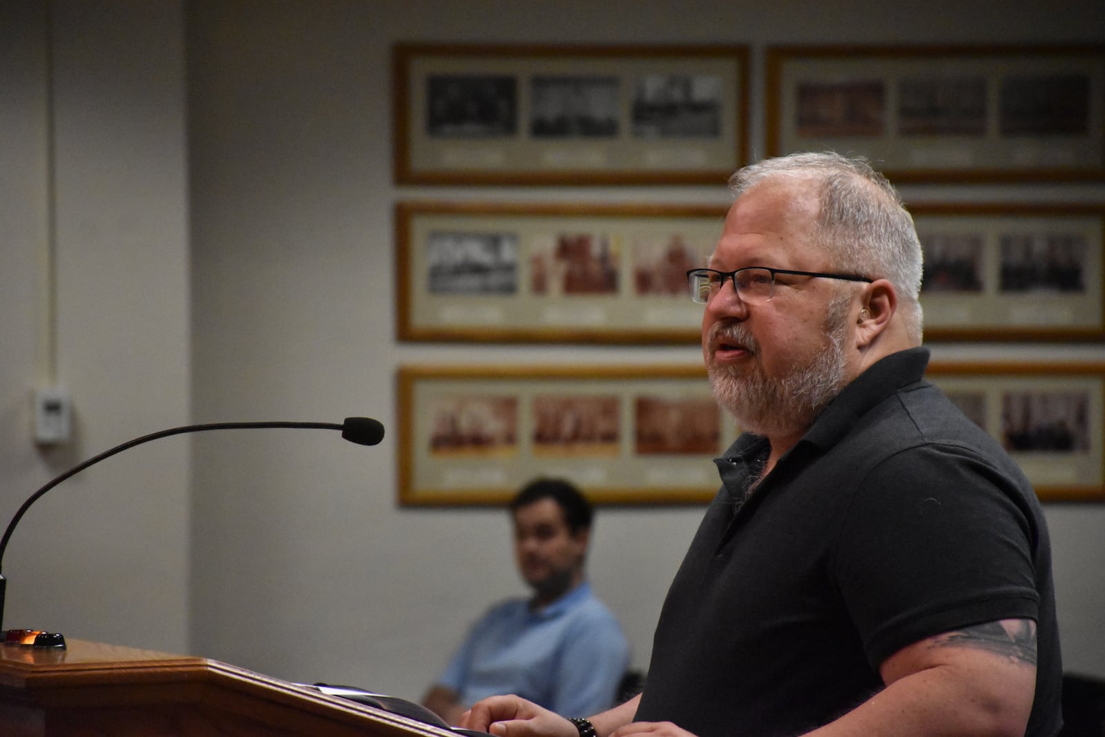 Rick Flynn, executive director of the Greater Dayton LGBT Center, speaks at a Dayton City Commission meeting in September 2025. CORNELIUS FROLIK / STAFF