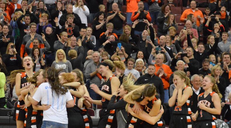 Minster defeated Ottoville 63-48 to win the D-IV girls state basketball championship at OSU’s Schottenstein Center on Saturday, March 17, 2018. ERIC FRANTZ / CONTRIBUTOR