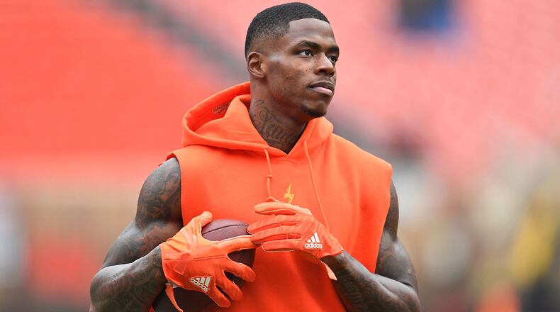 CLEVELAND, OH - DECEMBER 17: Josh Gordon #12 of the Cleveland Browns warms up before the game against the Baltimore Ravens at FirstEnergy Stadium on December 17, 2017 in Cleveland, Ohio. (Photo by Jason Miller/Getty Images)