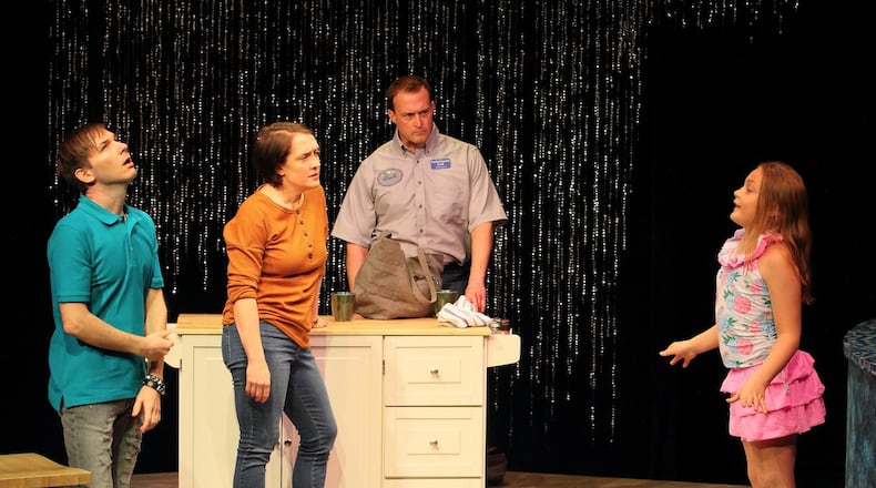 Eric Deiboldt (Theo), Kelly Mengelkoch (Jess), Josh Aaron McCabe (Luke), and Jax Heritage (Morgan) in the Human Race Theatre Company's production of "Everything That's Beautiful." PHOTO BY SCOTT J. KIMMINS
