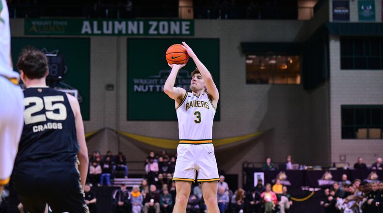 Wright State's Alex Huibregtse, shown earlier this season vs. Oakland, became the 39th player in program history to reach 1,000 career points in Wednesday night's loss to Purdue Fort Wayne. Joe Craven/Wright State Athletics photo