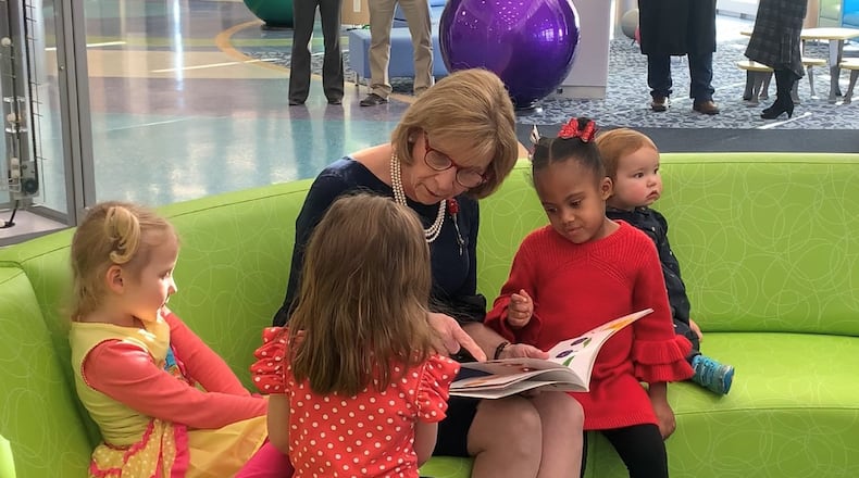Ohio First Lady Fran DeWine reads to children, Wednesday Dec 18 at Dayton Children’s Hospital. Sarah Cavender/Staff Photo