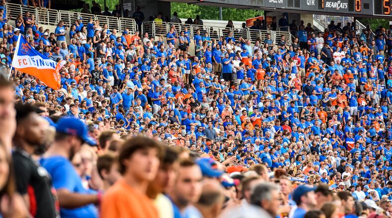 FC Cincinnati lost to New York Red Bulls 3-2 in overtime of their 2017 Lamar Hunt U.S. Open Cup semifinal game Tuesday, Aug. 15 at Nippert Stadium on the University of Cincinnati Campus in Cincinnati. NICK GRAHAM/STAFF