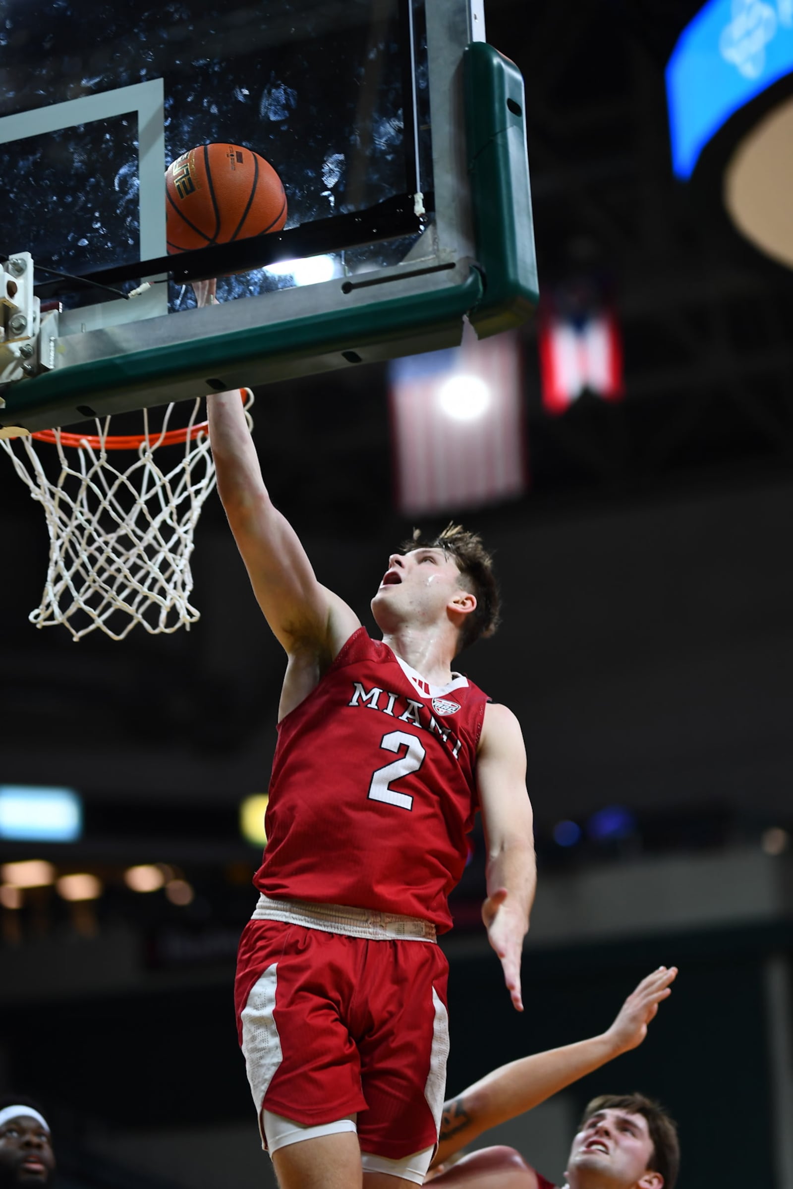 Miami’s Evan Ipsaro goes up for a basketball against Wright State on Tuesday at the Nutter Center. KYLE HENDRIX / CONTRIBUTED