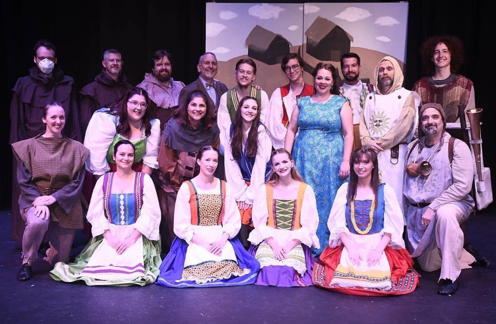 The cast of Dayton Playhouse's production of "Monty Python's Spamalot," continuing through Oct. 2. PHOTO BY DANA KARRICK