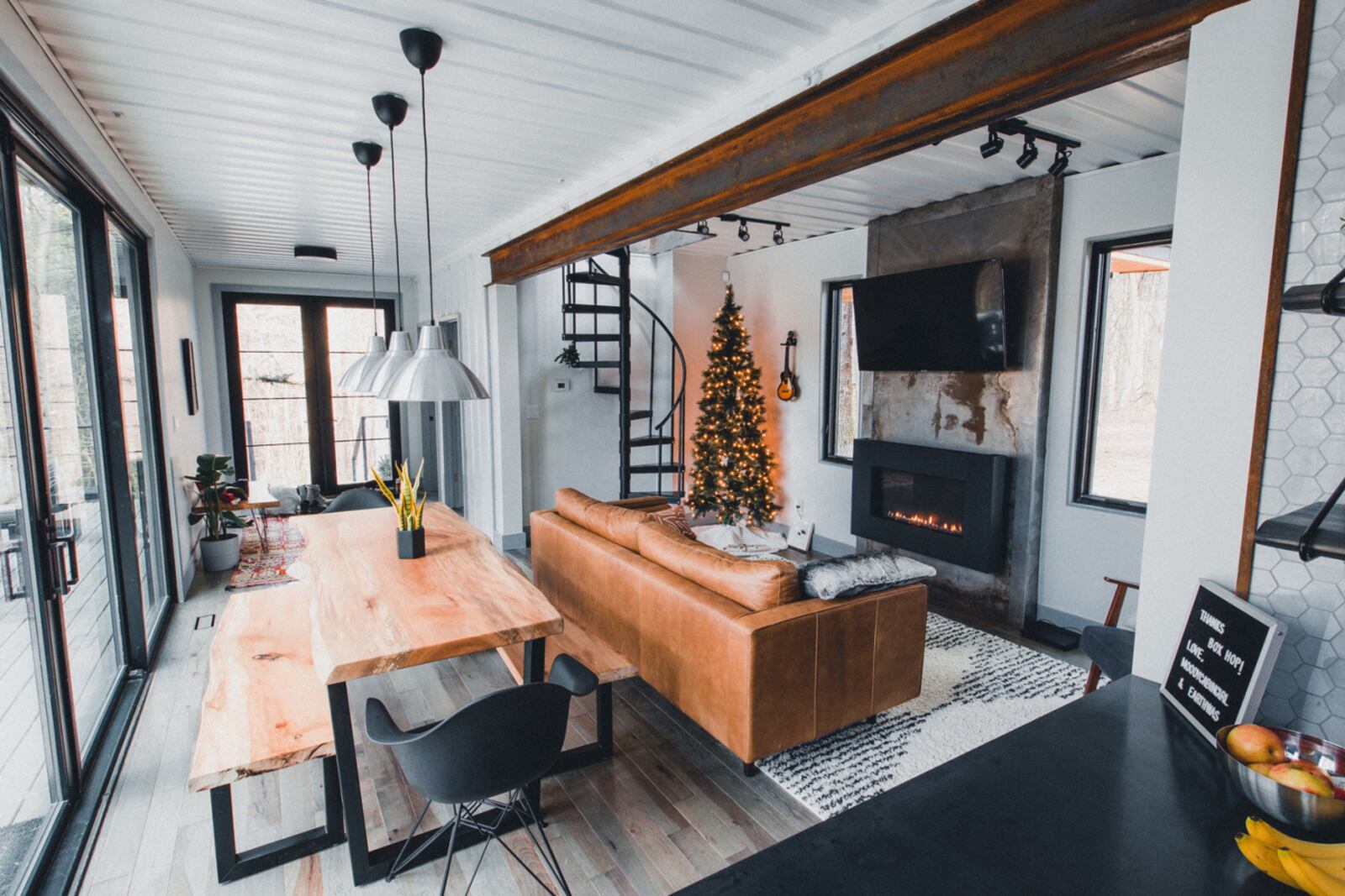The Box Hop is a family getaway and rental cabin refurbished from shipping containers. The luxury Airbnb features a full kitchen, 2 bathrooms, 3 bedrooms and sleeps 8. A gas fireplace, rooftop patio and six-person hot tub are among other amenities. CONTRIBUTED