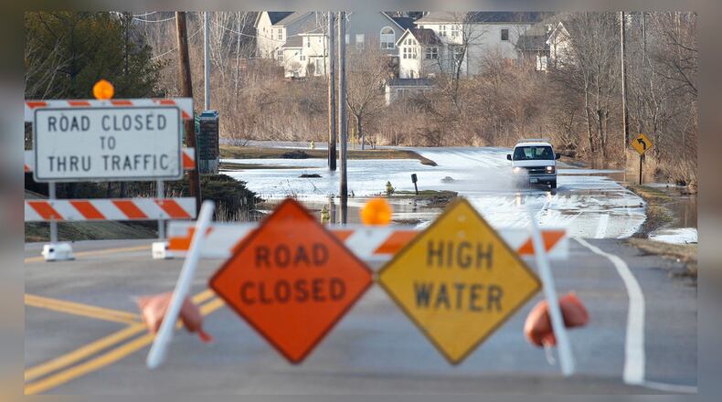Factory Road south of U.S. 35 in Beavercreek frequently closes during high water events. TY GREENLEES / STAFF