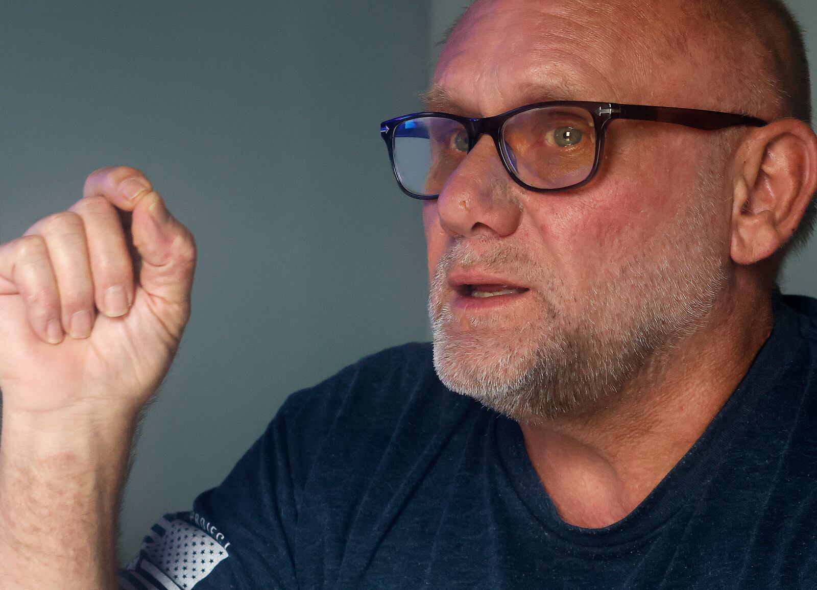 Paul Bertke, tears up while talking about the death of his stepdaughter, Tanis Spragg. Spragg, 33, died of a drug overdose in July 2021. MARSHALL GORBY\STAFF