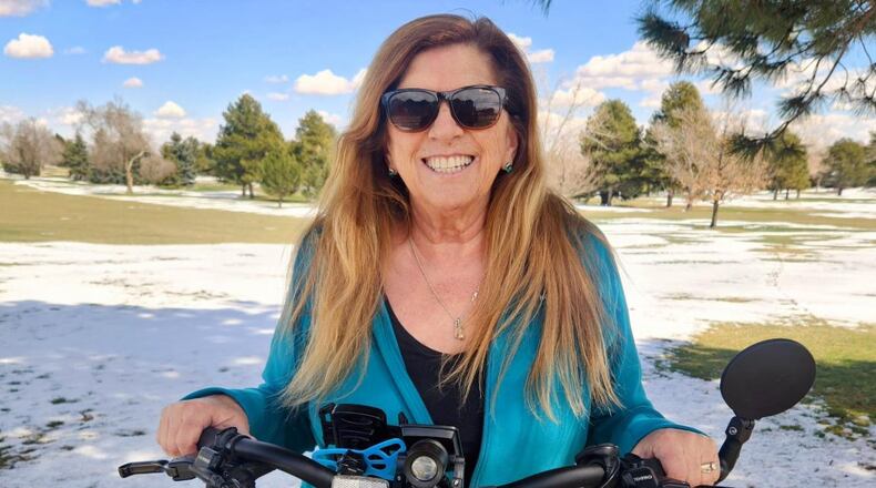 Gil Schaenzle, 67, will cycle on her Aventon bike an estimated 1,000 miles through Ohio, Ontario, New York, New Jersey, Pennsylvania and Maryland, ending in our nation’s capital. Gil's ride will honor her daughter and raise awareness for The Healing NET Foundation 
PHOTO CREDIT: Fred Schaenzle