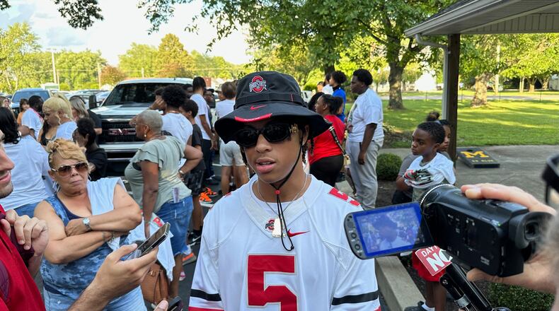 Aaron Scott Jr. of Springfield talks about committing to Ohio State July 30, 2023. (Photo: Marcus Hartman/STAFF)