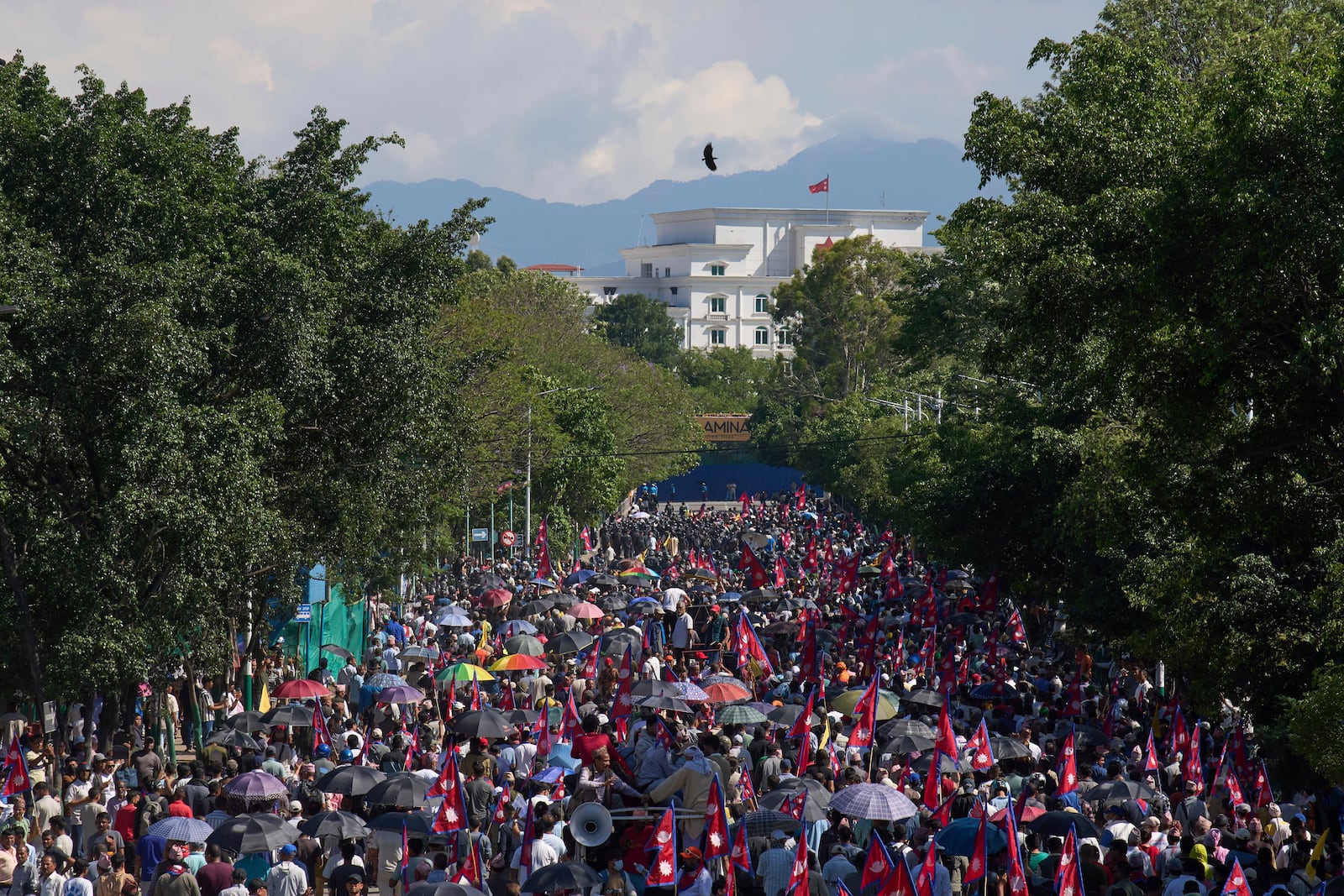 Pro-monarchy supporters take part in a rally calling for the restoration of Nepal's monarchy in Kathmandu, Nepal, Thursday, May 29, 2025. (AP Photo/Niranjan Shrestha)