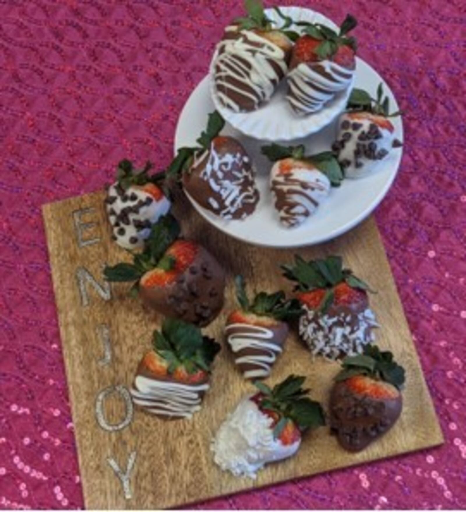 The chocolate dipped strawberries from Brock Masterson's Catering's Valentine's Day menu.