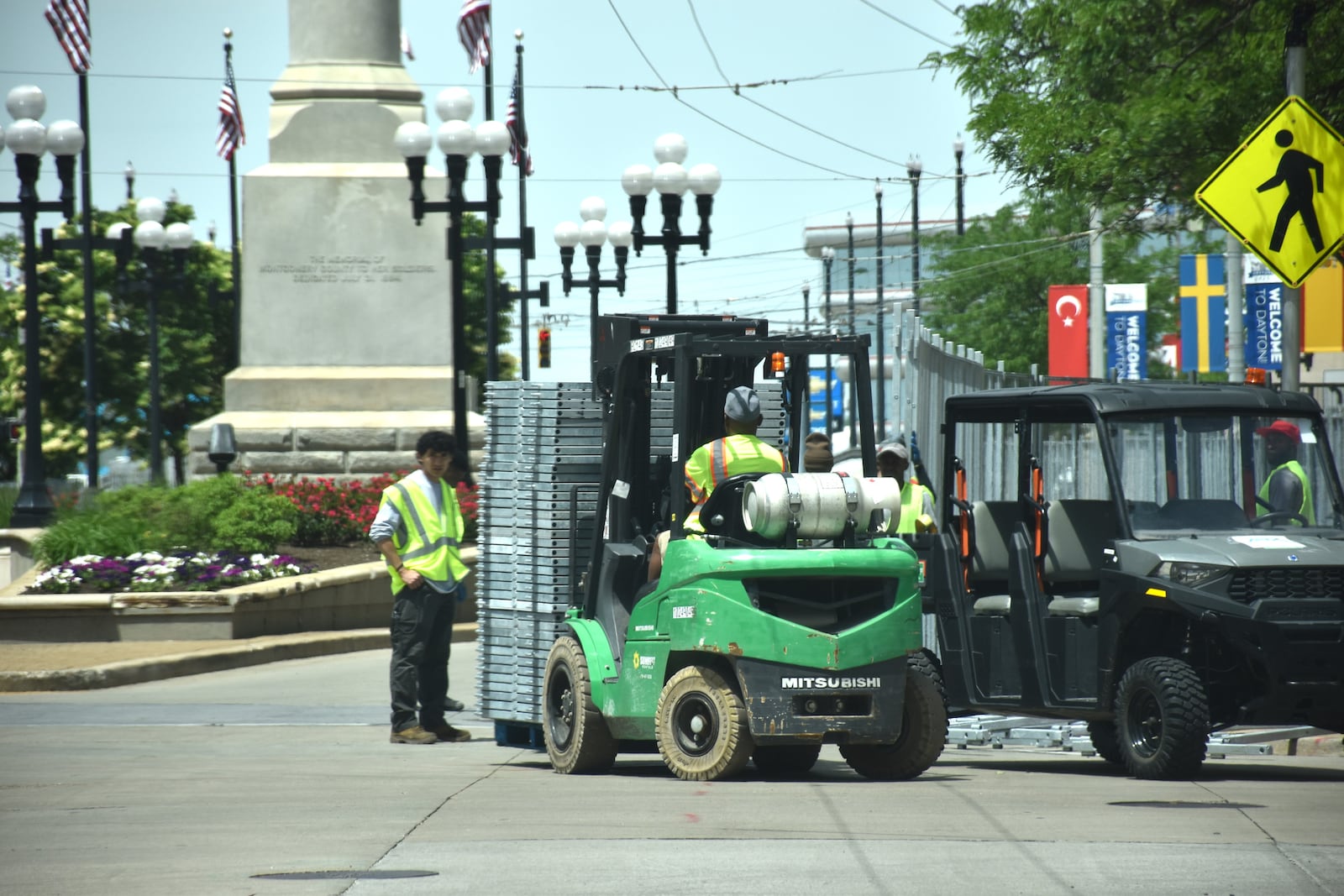 Fencing has gone up in multiple parts of downtown Dayton ahead of the NATO Parliamentary Assembly later this week, including at RiverScape MetroPark and North Main Street by the Biltmore Towers. Stacks of fencing have been delivered to many spots around downtown that will be part of the security perimeter for the international event. CORNELIUS FROLIK / STAFF