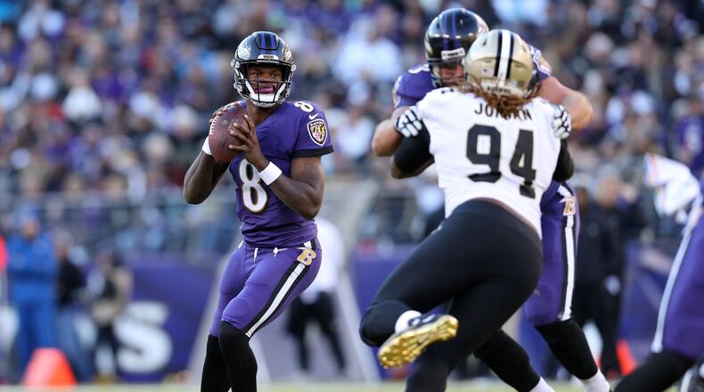 Ravens rookie Lamar Jackson against the New Orleans Saints earlier this season. Getty Images