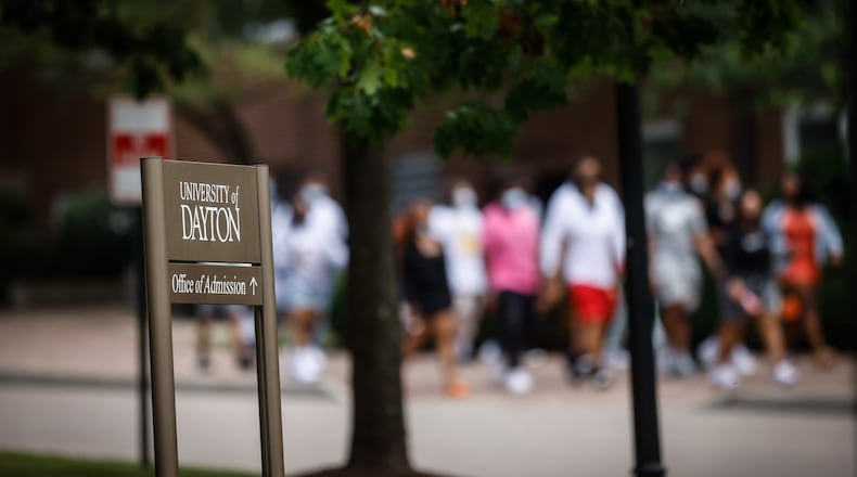 The University of Dayton plans to hold in-person classes on campus during the 2021-22 academic year as it would during any other normal academic year. The university is, however, requiring everyone to wear face masks, regardless of vaccination status. JIM NOELKER/STAFF
