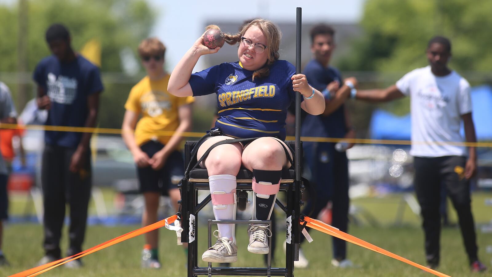 Springfield High School junior Jadyn Marstella competes in the seated shot put at the Ohio High School Athletic Association's Division I state track and field championships on Saturday afternoon at Hilliard Darby High School. CONTRIBUTED PHOTO BY MICHAEL COOPER