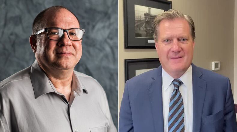 The candidates for the 10th Congressional District seat in the November 2022 election are David Esrati (left) and incumbent Mike Turner (right).