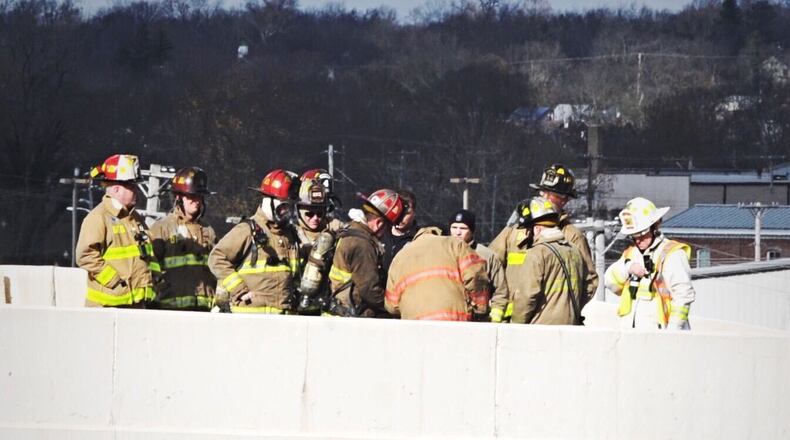 The I-75 south ramp to US 35 was closed late Tuesday morning. STAFF/MARSHALL GORBY