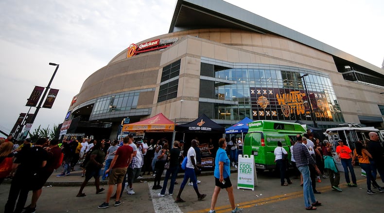 CLEVELAND, OH - JUNE 08:  A general view of the outside of Quicken Loans Arena prior to Game Four of the 2018 NBA Finals between the Cleveland Cavaliers and the Golden State Warriors at on June 8, 2018 in Cleveland, Ohio. NOTE TO USER: User expressly acknowledges and agrees that, by downloading and or using this photograph, User is consenting to the terms and conditions of the Getty Images License Agreement.  (Photo by Justin K. Aller/Getty Images)