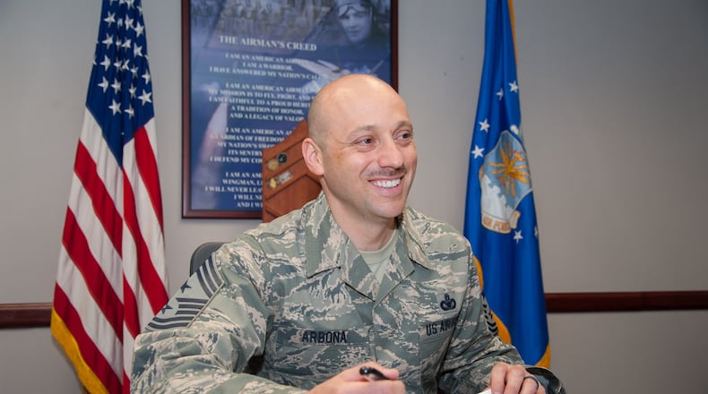 Chief Master Sergeant Stephen A. Arbona serves as the command chief master sergeant for the Air Force Materiel Command s 88th Air Base Wing, Wright-Patterson Air Force Base. His first day on the job was May 16. (U.S. Air Force photos/John Harrington)