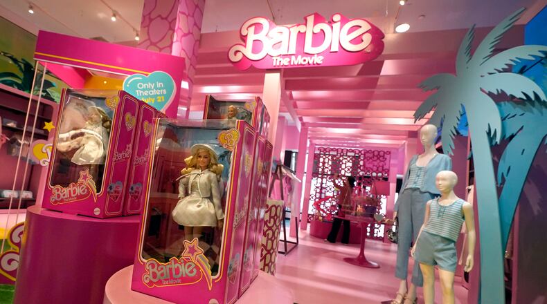 FILE - Barbie-themed merchandise is displayed at Bloomingdale's, in New York, July 20, 2023. (AP Photo/Richard Drew, File)