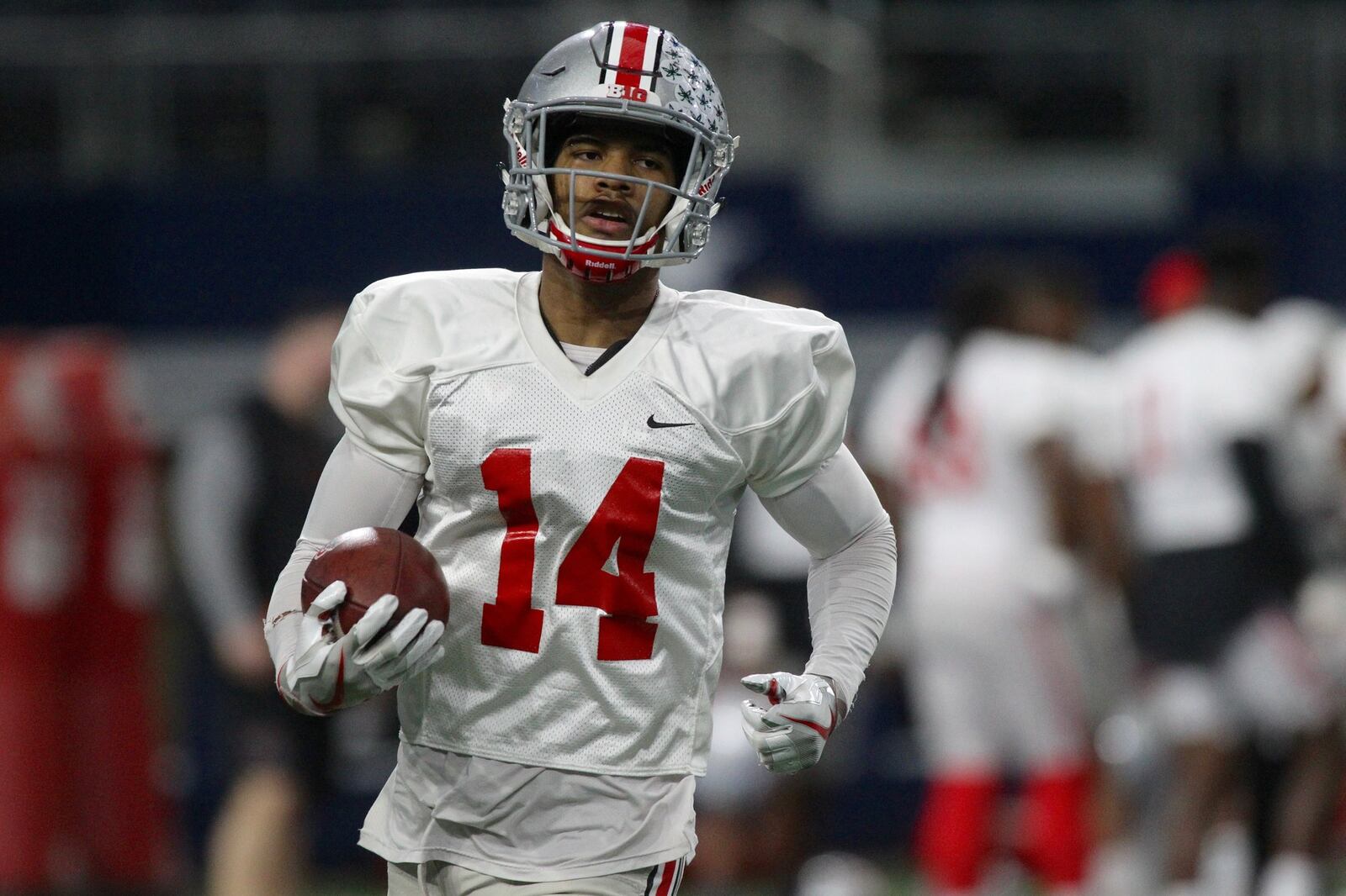 Ohio State’s Isaiah Pryor practices at AT&T Stadium on Tuesday, Dec. 26, 2017, in Arlington, Texas. David Jablonski/Staff