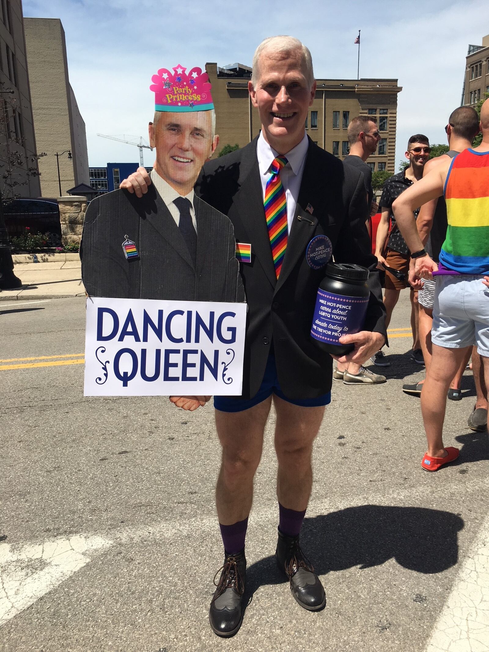 A dozen drag queens and hundreds of protestors greeted Vice President Mike Pence in Columbus with a "Big LGBTQ Dance Party" on Friday. Pence was slated to talk about tax cuts.