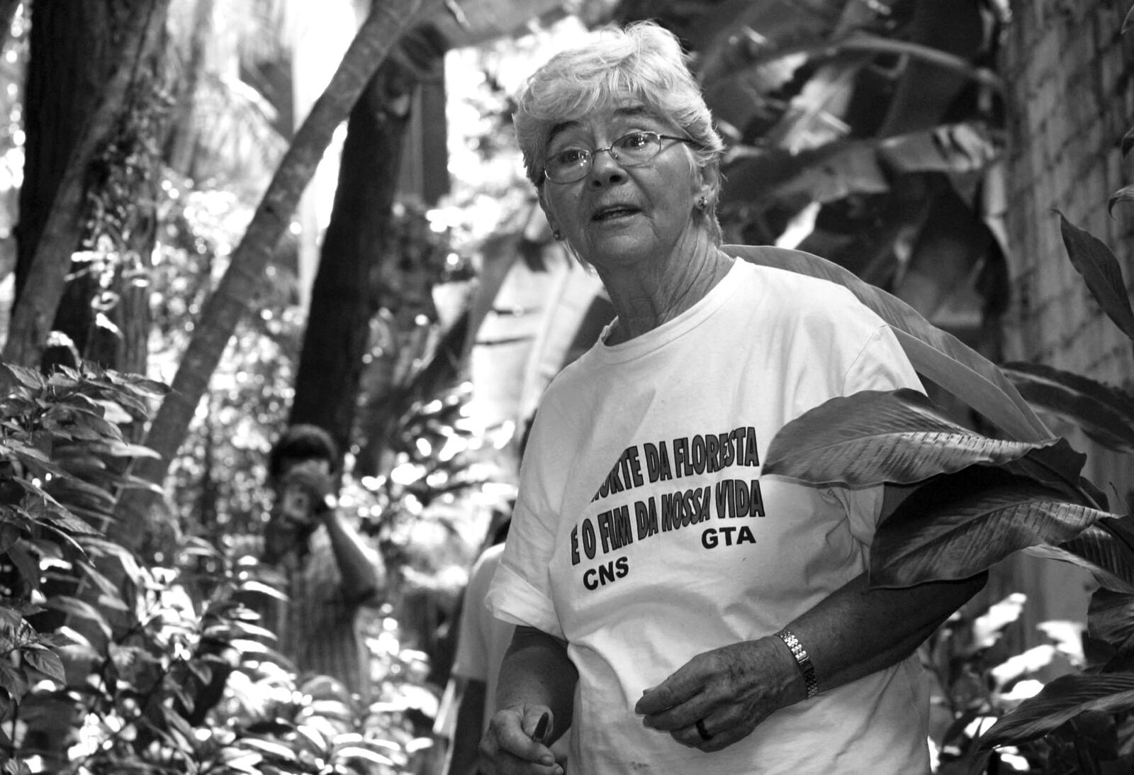 Missionary sister Dorothy Stang prepares to enter the Para legislative offices in Belem, northern Brazil, in 2004. Stang was shot to death in the town of Anapu in 2005. (AP Photo/Carlos Silva)