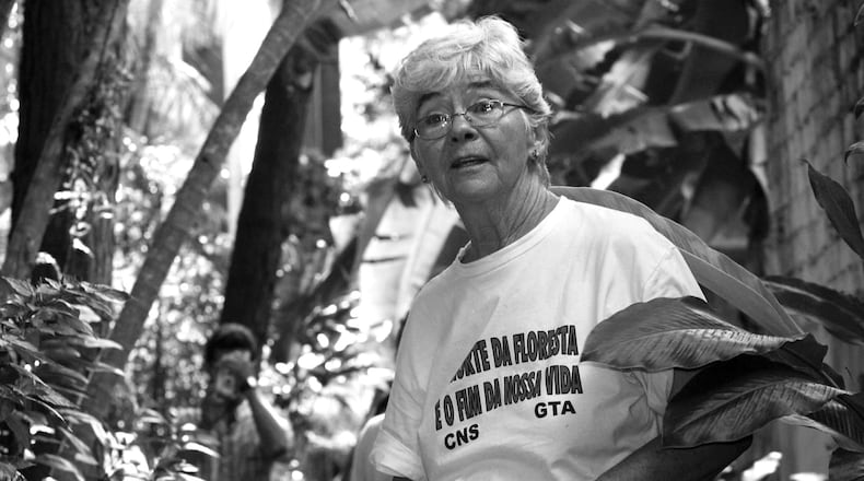 Missionary sister Dorothy Stang prepares to enter the Para legislative offices in Belem, northern Brazil, in 2004. Stang was shot to death in the town of Anapu in 2005. (AP Photo/Carlos Silva)