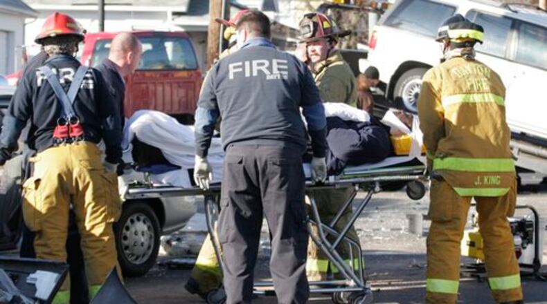 Dayton Fire and EMS respond to an accident with injuries at the intersection of Main St. and Siebenthaler Ave. in Dayton.