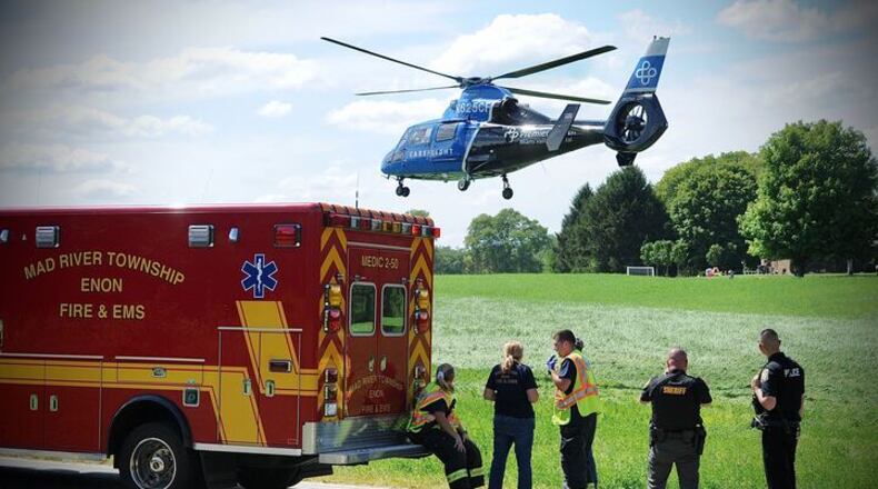 A motorcyclist involved in an accident in Clark County on Saturday afternoon was flown by medical helicopter to a Dayton hospital.