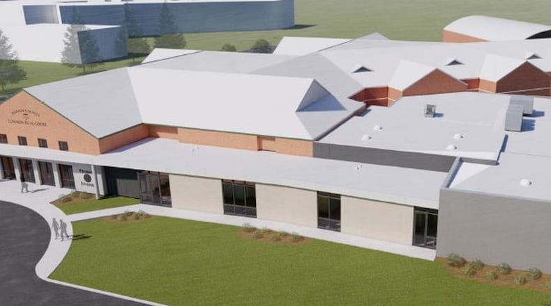 This is an aerial rendering of the renovated and expanded Warren County Probate and Juvenile Court Center to be built in Lebanon. CONTRIBUTED