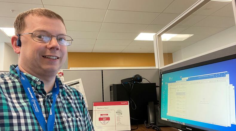 Matthew Rizer, who was diagnosed with epilepsy at age 2, gained employment with Goodwill Easter Seals in 2019, utilizing his IT skills to recycle computer equipment. He has since moved up with the company and now handles setting up technology for new employees and troubleshooting at the main office downtown.