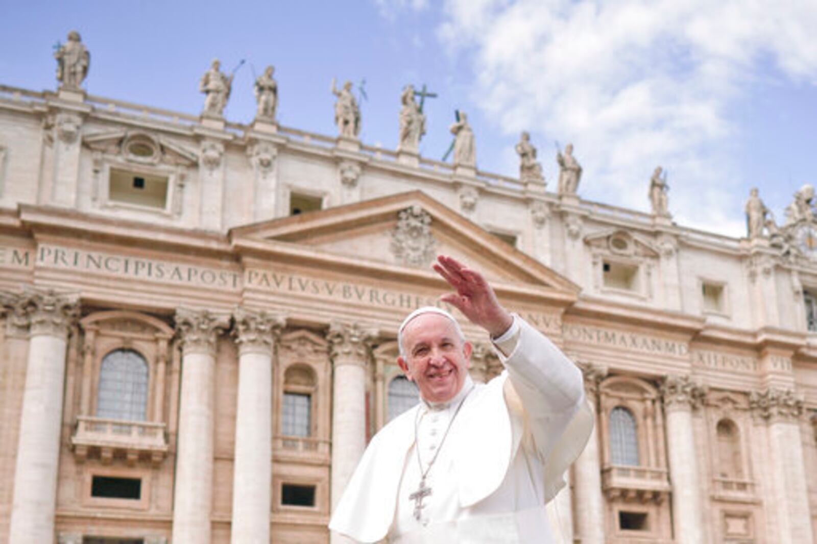 FILE - Pope Francis leaves at the end of his weekly general audience, in St. Peter's Square, at the Vatican, Wednesday, March 27, 2019. (AP Photo/Andrew Medichini, file)