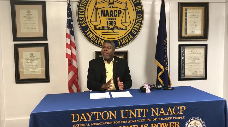 FILE PHOTO Dayton NAACP President Derrick Foward speaks on Derek Chauvin's guilty verdict
