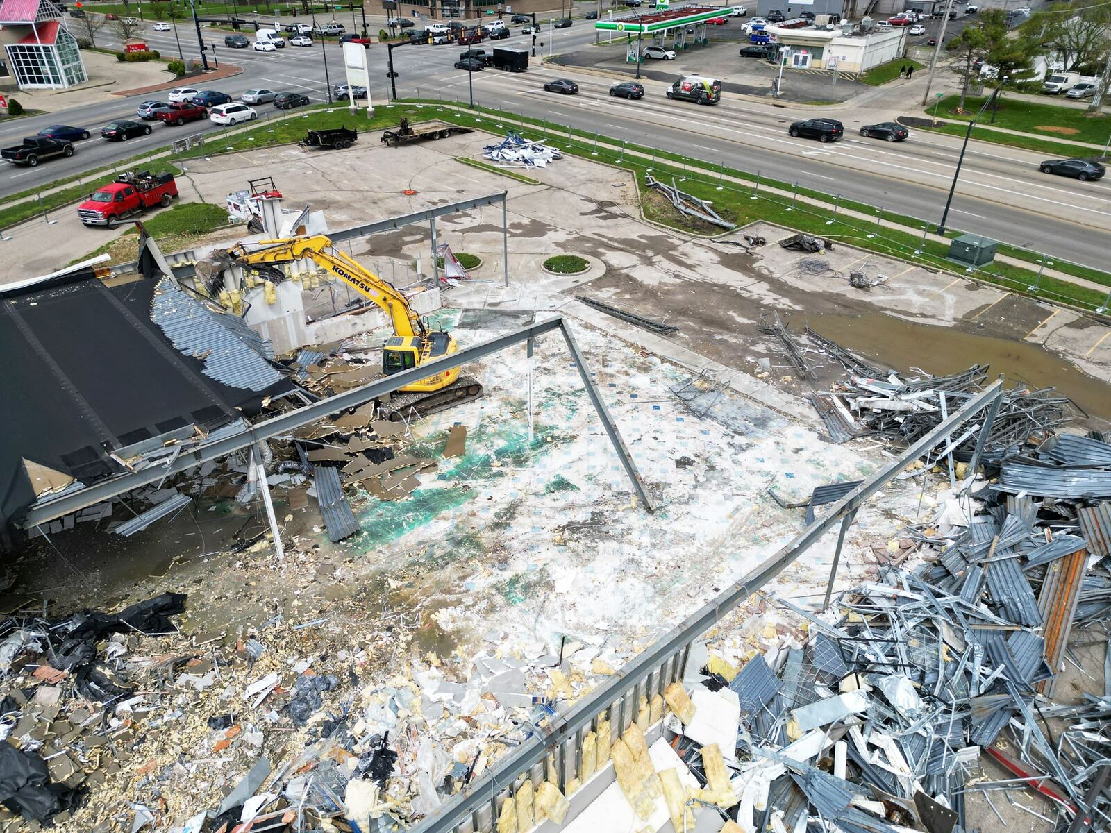Pictured is the demolition of the former CVS Pharmacy building on April 15, 2025, The city of Hamilton approved last year a QuikTrip gas station and convenience store at the location, which is on the south east corner of High Street and Ohio 4. NICK GRAHAM/STAFF