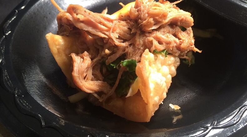 The Chili Lime Spicy Pulled Pork Tostada from Basil s On Market in Troy. File photo by VIVIENNE MACHI