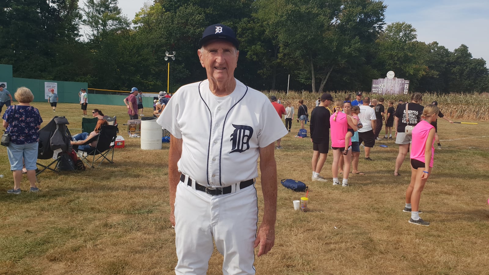 Former Detroit Tigers pitcher Ron Nischwitz was on hand to support the charitable cause at the 20th annual Stevie’s World Wiffleball fundraiser. Here he stands in front of the Field of Dreams wiffleball field. CONTRIBUTED