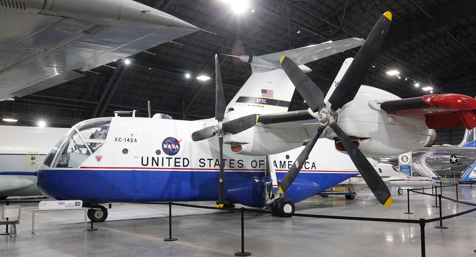 Aviation legends Dick Rutan and his brother Burt Rutan, toured the National Museum of the U.S. Air Force on Thursday.  Both men visited aircraft that were significant parts of their careers including this XC-124 tiltwing aircraft Burt Rutan helped design in the 1960's, just after completing college.    TY GREENLEES / STAFF