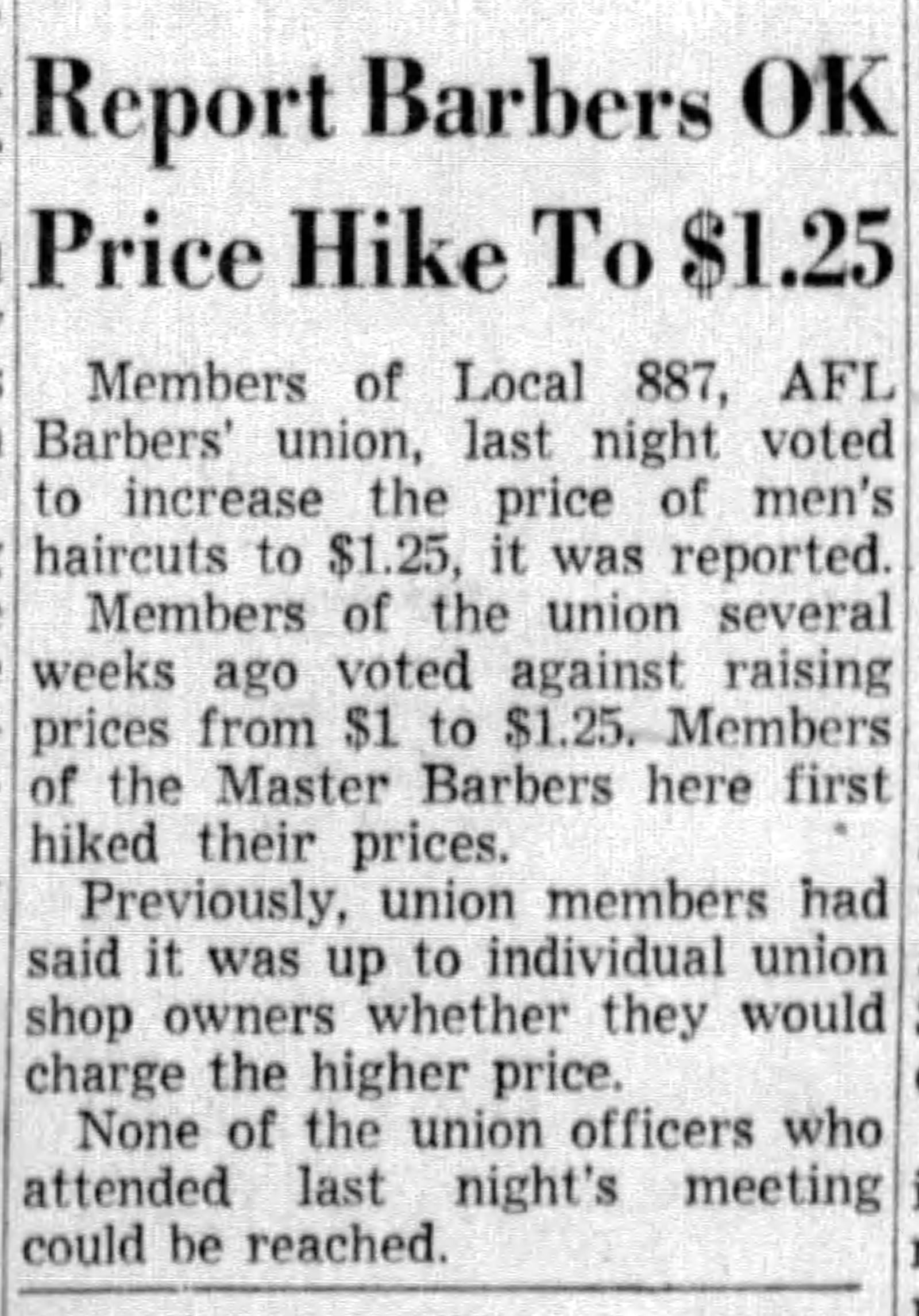 A Dayton Daily News headline from 1950 during the "Barber Price War." DAYTON DAILY NEWS ARCHIVES.