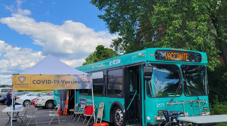 Public Health - Dayton & Montgomery County has partnered with the Greater Dayton RTA to provide mobile COVID-19 vaccination clinics in a retrofitted bus.