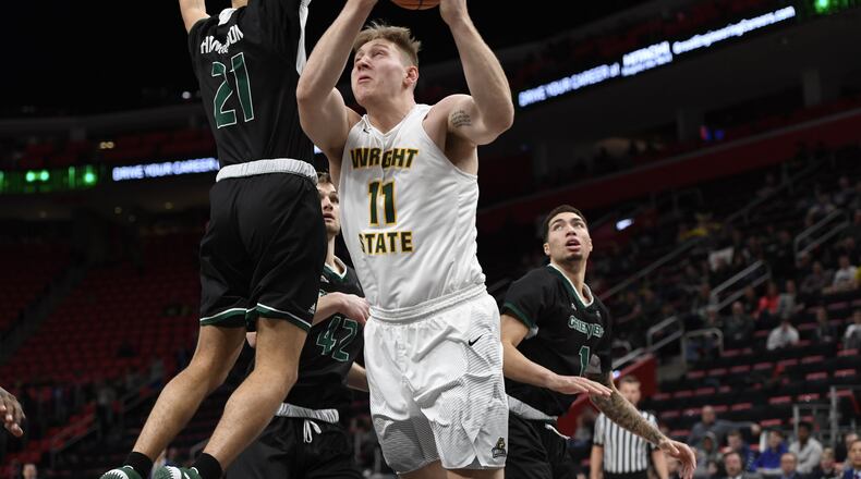 Wright State’s Loudon Love puts up a shot Saturday against Green Bay in the Horizon League tournament quarterfinals at Little Caesars Arena in Detroit.
