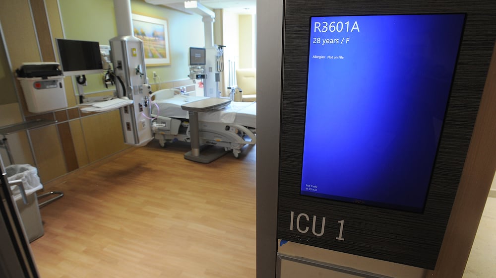 An ICU bed at Soin Medical Center, a Kettering Health hospital located at 3535 Pentagon Blvd. in Beavercreek. STAFF