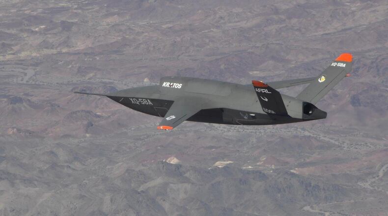 The Air Force Research Laboratory and Kratos Defense & Security Solutions Inc. completed the successful fourth flight of the XQ-58A Valkyrie demonstrator, a long-range, high subsonic unmanned air vehicle, at Yuma Proving Grounds, Arizona, Jan. 23. The vehicle is pictured here during a 2019 flight. (U.S. Air Force photo)