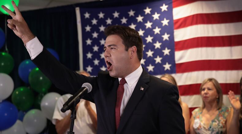 Former Ohio Democratic congressional candidate Danny O'Connor spoke to supporters at an election-night rally a few years ago in Westerville, Ohio. FILE