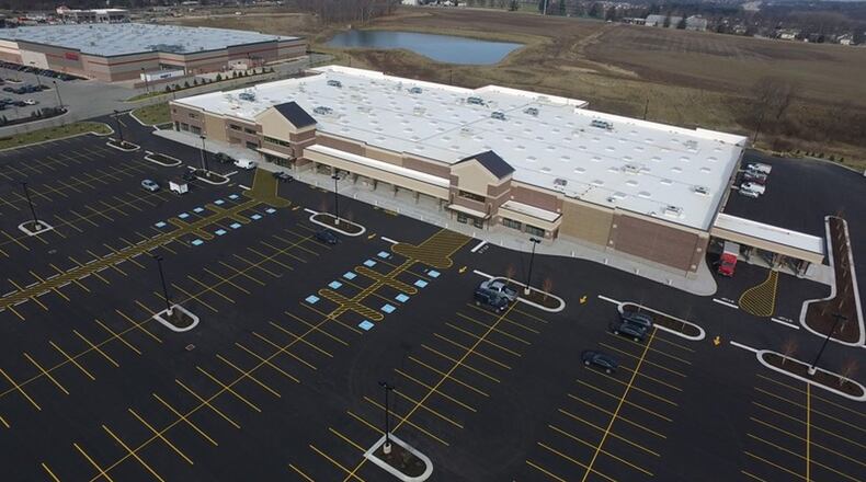 Drone footage shows the Kroger being constructed on Feedwire Road in Centerville. TY GREENLEES/STAFF