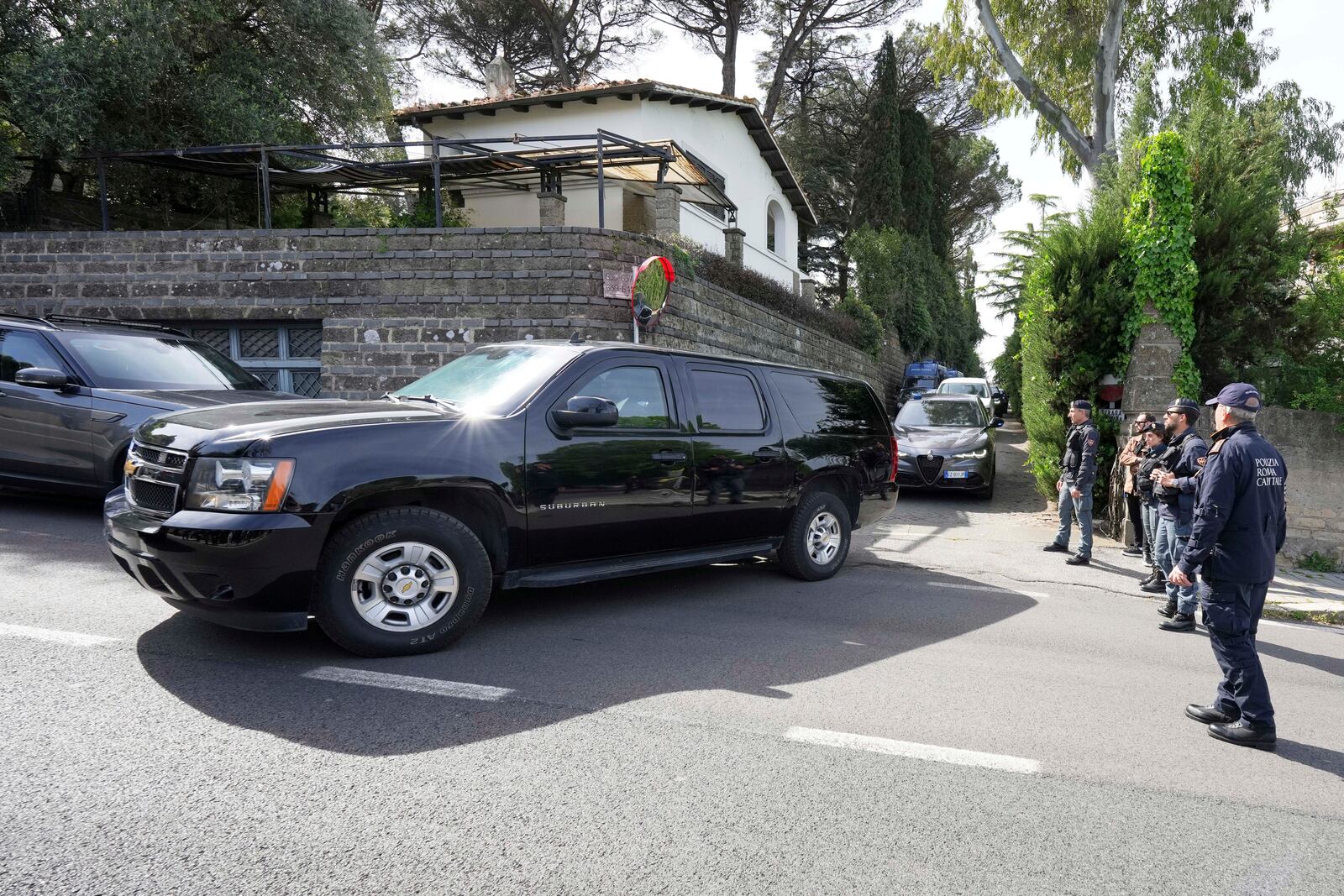 U.S. delegates leave the Omani Embassy in Rome after closed-door meeting with an Iranian delegation to discuss Tehran's rapidly advancing nuclear program, Saturday, April 19, 2025. (AP Photo/Andrew Medichini)