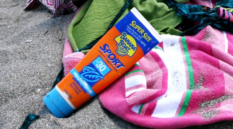 A tube of sunscreen on the beach in Hollywood, Florida, in 2007. Bloomberg photo by Emily Harris.