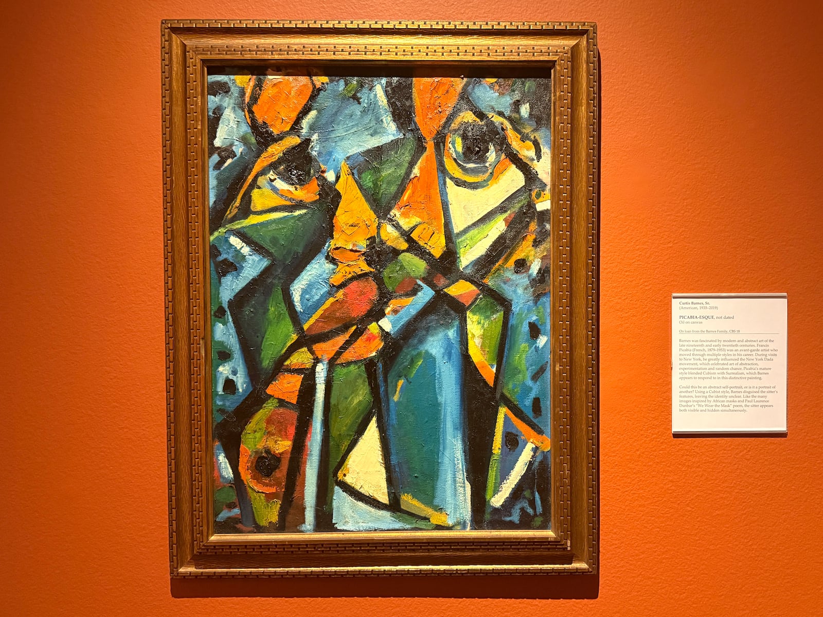 Barnes was fascinated by modern and abstract arts of the late 19th and early 20th centuries. This tribute to Picabia incorporates Barnes's African mask inspiration. Curtis Barnes, Sr., Picabia-Esque, Not dated, Oil on canvas. Courtesy of the Barnes Family. HANNAH KASPER/CONTRIBUTED