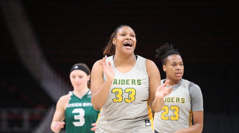 Wright State’s Tyler Frierson (33) during the first half of Tuesday’s Horizon League championship game vs. Green Bay. Brian Sevald/CONTRIBUTED